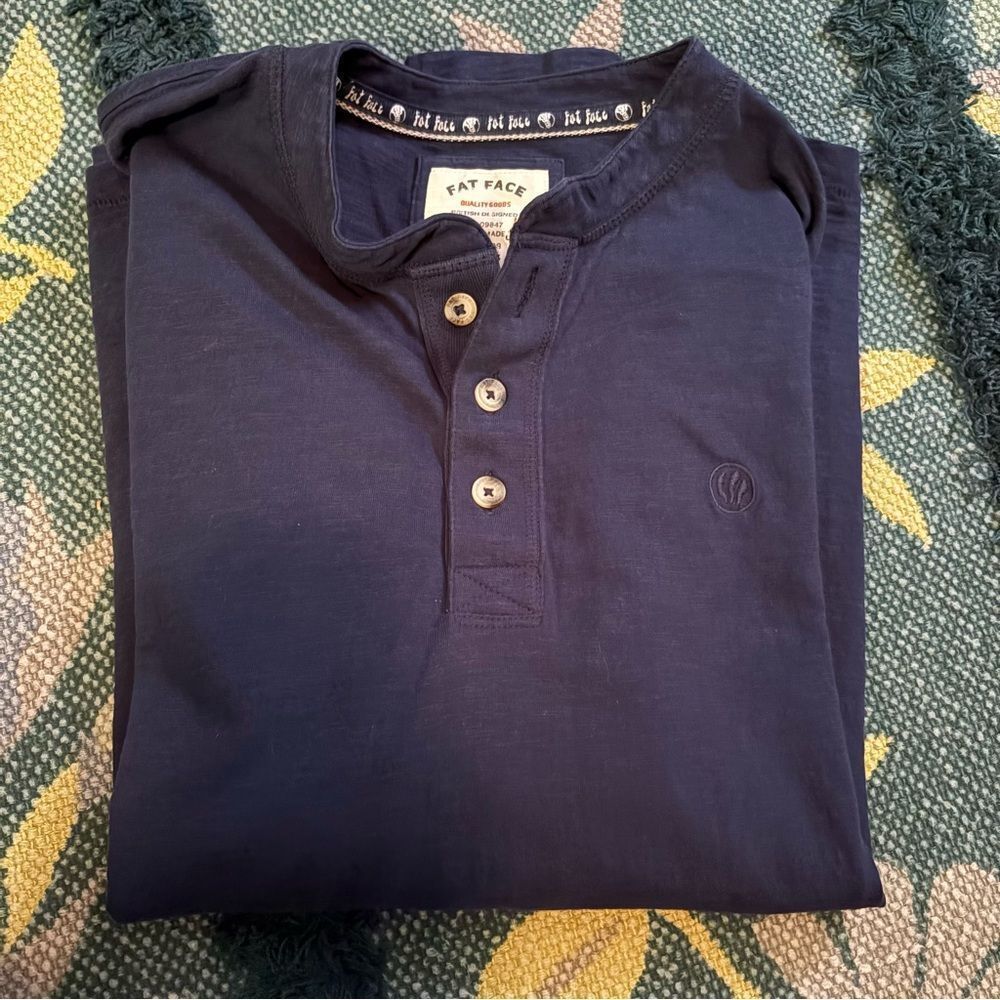 FatFace Cotton Long Sleeve Henley Large  Navy